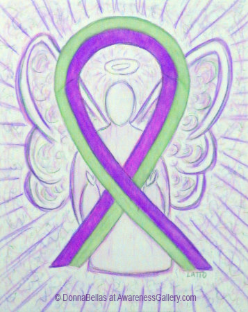 Lime and Purple Awareness Ribbon Angel Art Painting for Lime Disease and Pain Awareness